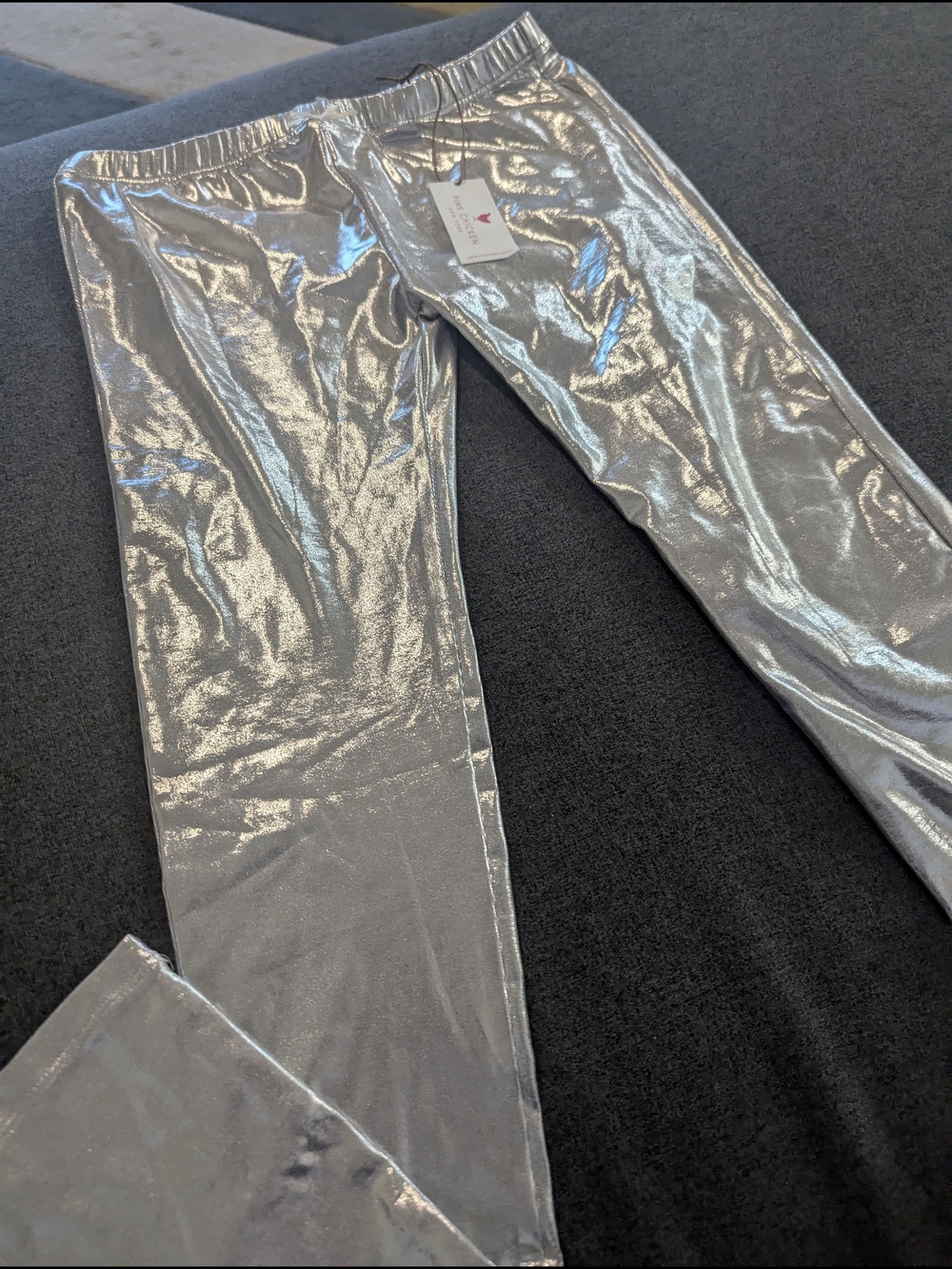 Pink Chicken Metallic Silver Girls' Leggings - Picture 2 of 4